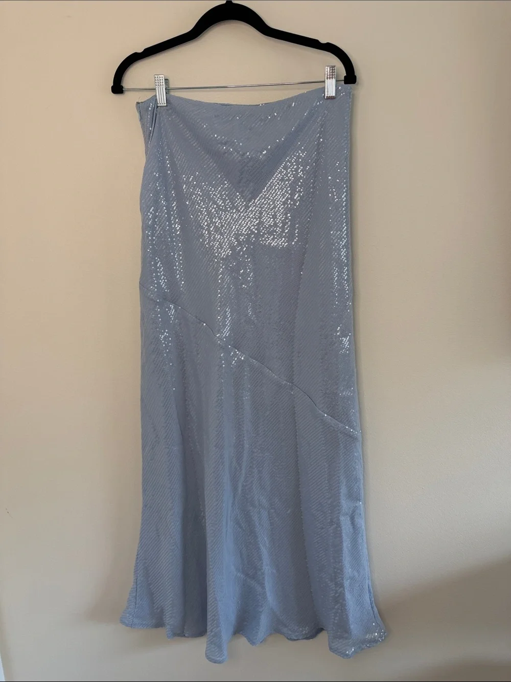 Peppermayo NWT Algorithm Sequin Maxi Skirt Light Blue Low Rise Party Size US 8